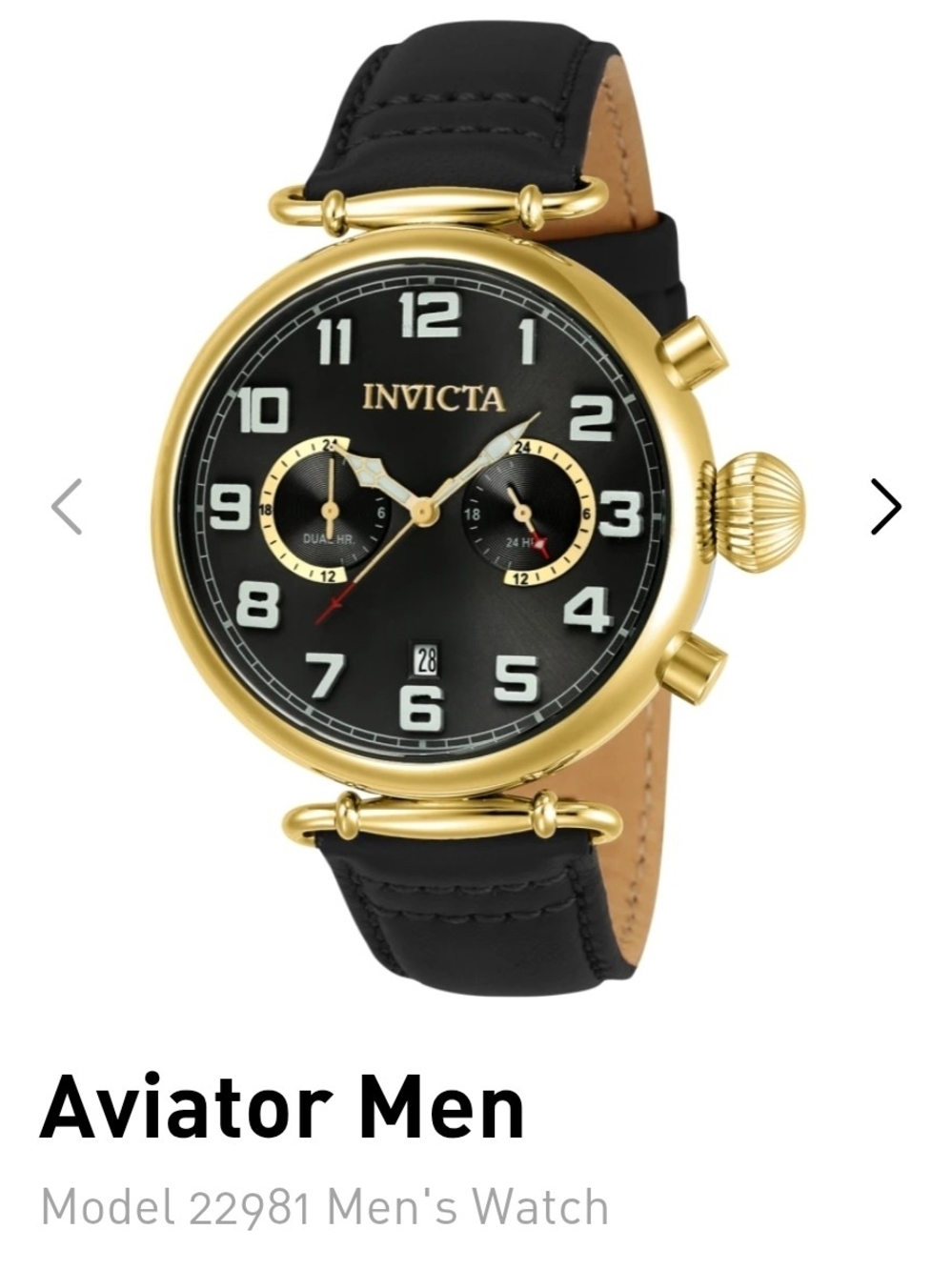 Invicta Gold and Black Aviator Chronograph Watch 46mm